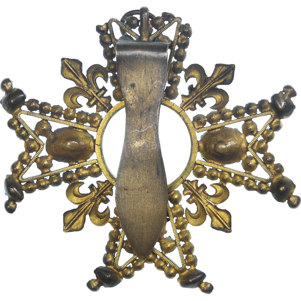 France, Croix aux Fleurs de Lis et Strass, Medal, Very Good Quality, Brass, 90