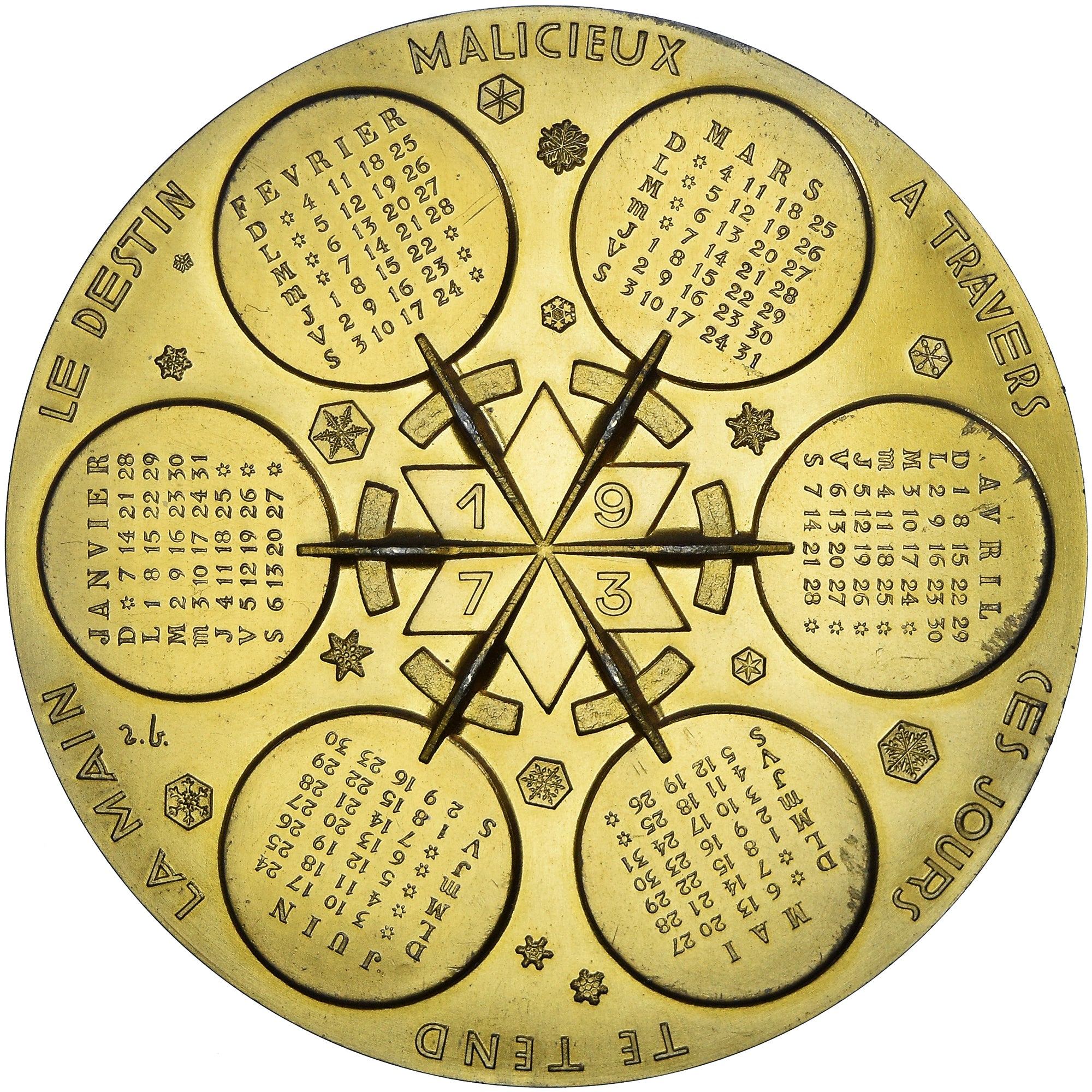 France, Medal, Calendrier, Nouvelle Année, 1973, AU(55-58), Bronze