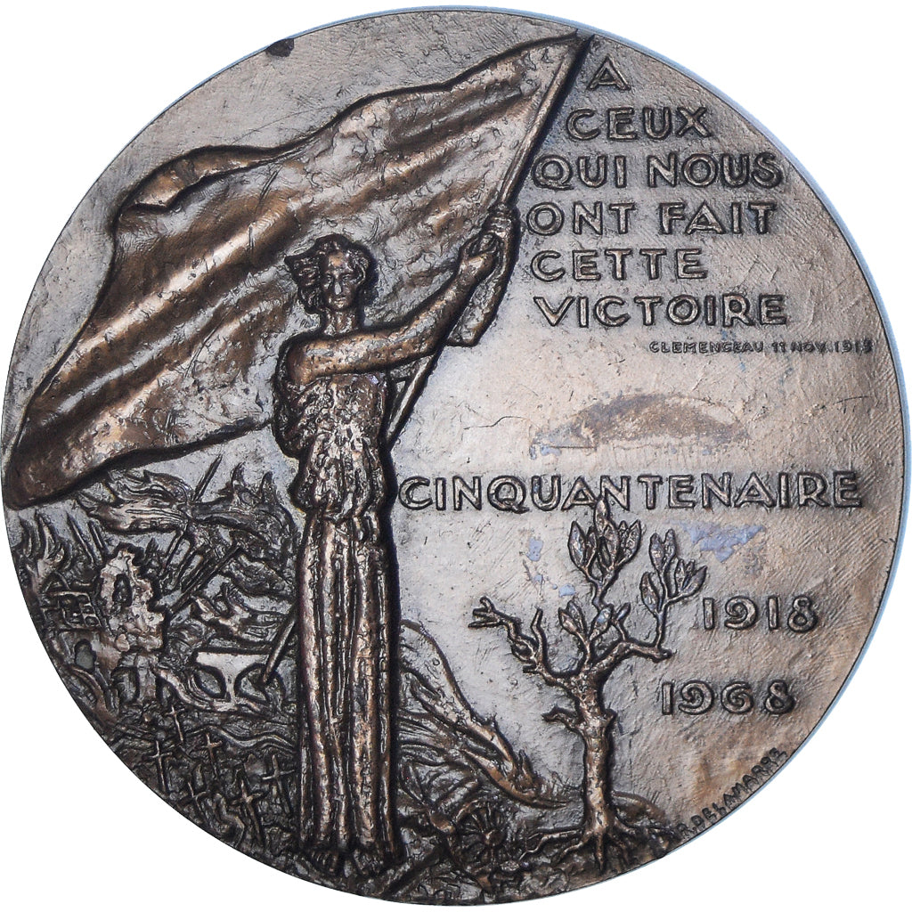 France, Medal, Cinquantenaire de la Victoire, WAR, 1968, Delamarre, AU(50-53)