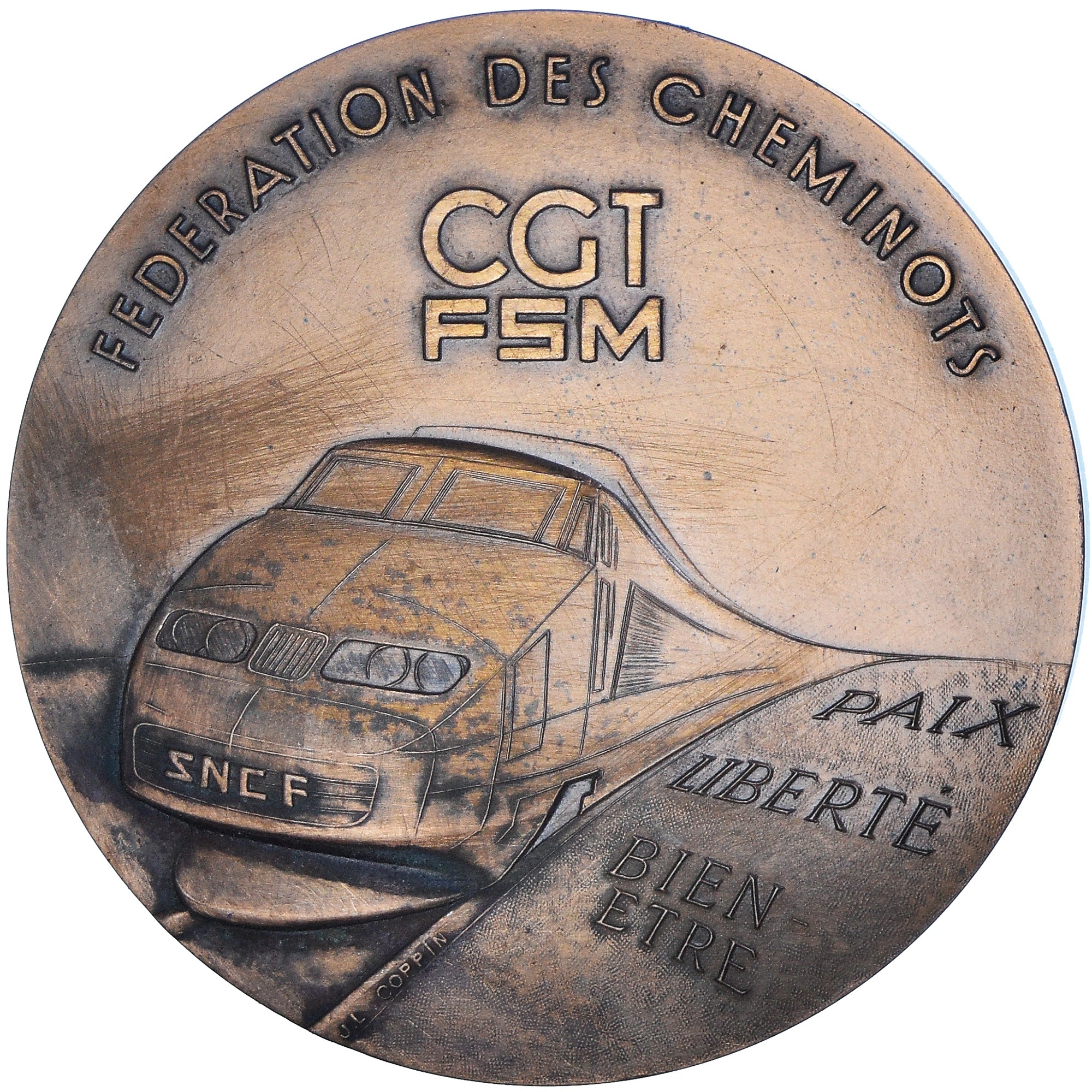 France, Médaille, Fédération des Cheminots, SNCF, Railway, 1984, Coppin, SUP