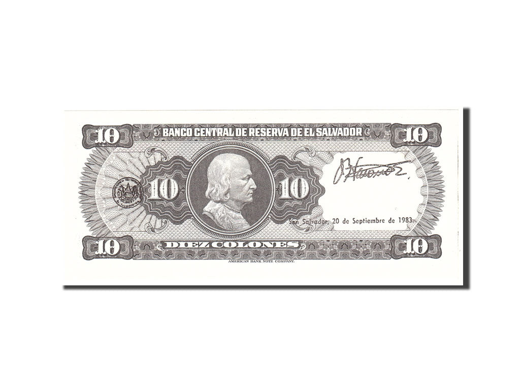Banknote, El Salvador, 10 Colones, 1983, 1983-08-25, KM:135a, UNC(65-70)
