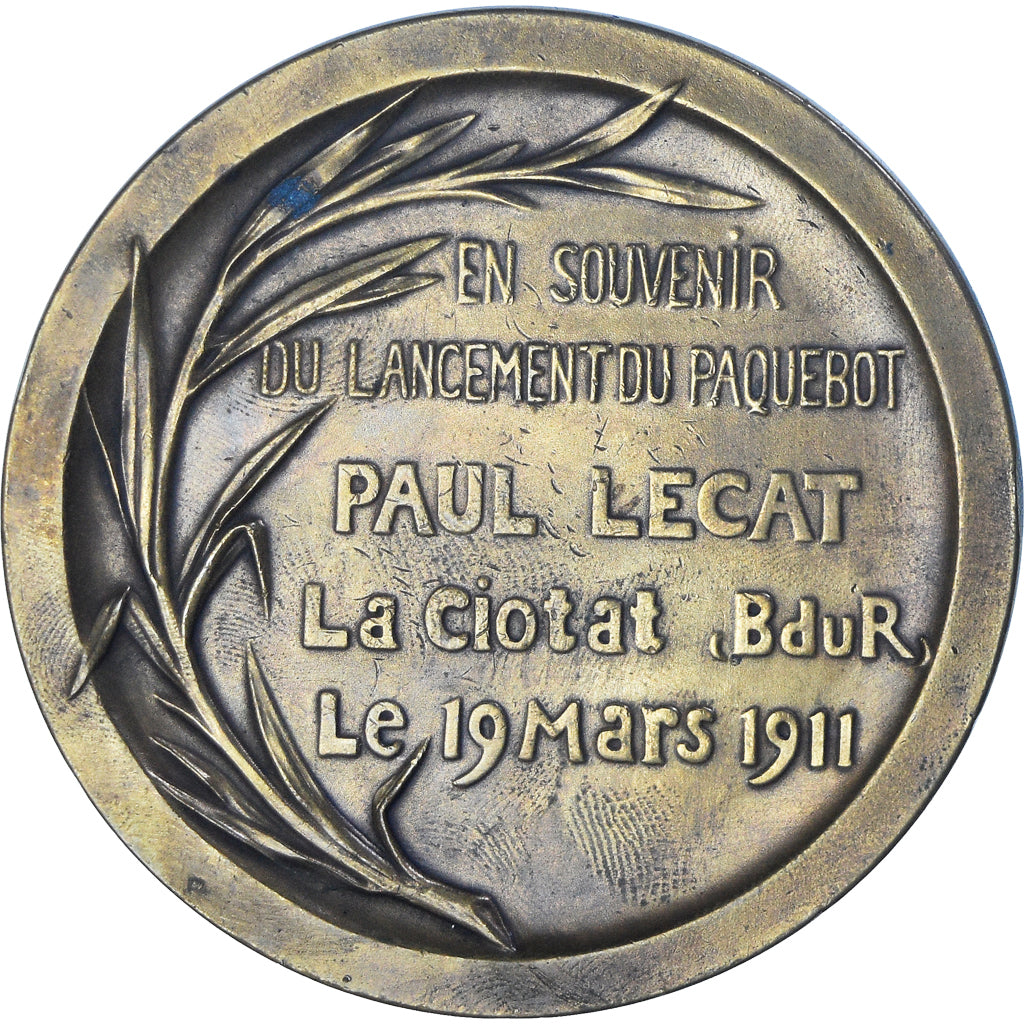 France, Médaille, Lancement du Paquebot Paul Lecat, La Ciotat, Shipping, 1911