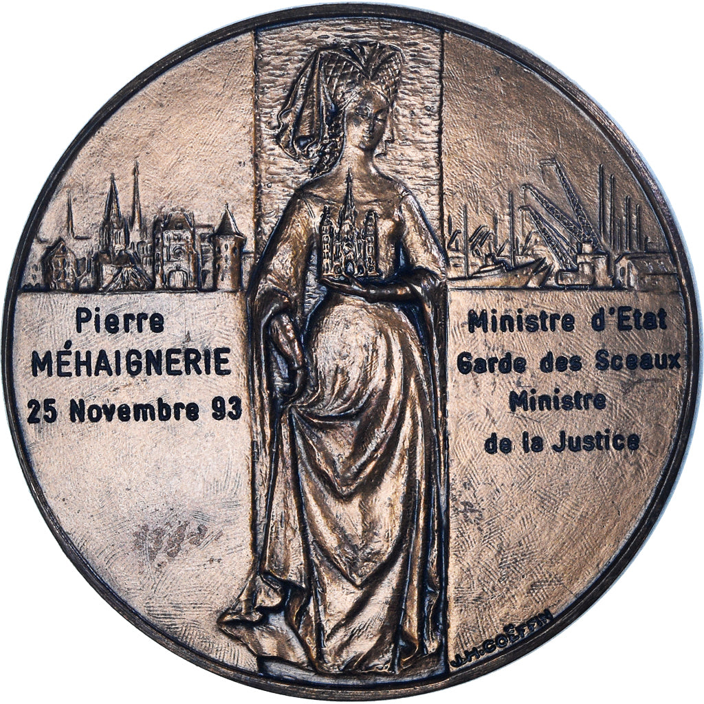 France, Medal, Ville de Rouen, 1993, Coeffin, Pierre Méhaignerie, Ministre