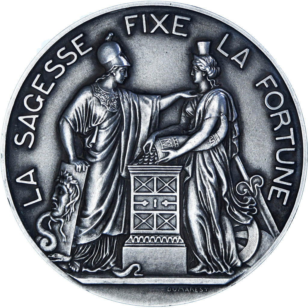 Francja, medal, La Banque de France, La Sagesse fixe la Fortune, 1950, Dumarest