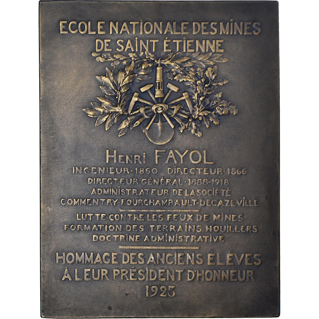 Francia, medalla, Henri Fayol, Mines de Saint-Etienne, 1925, Legastelois, SC+