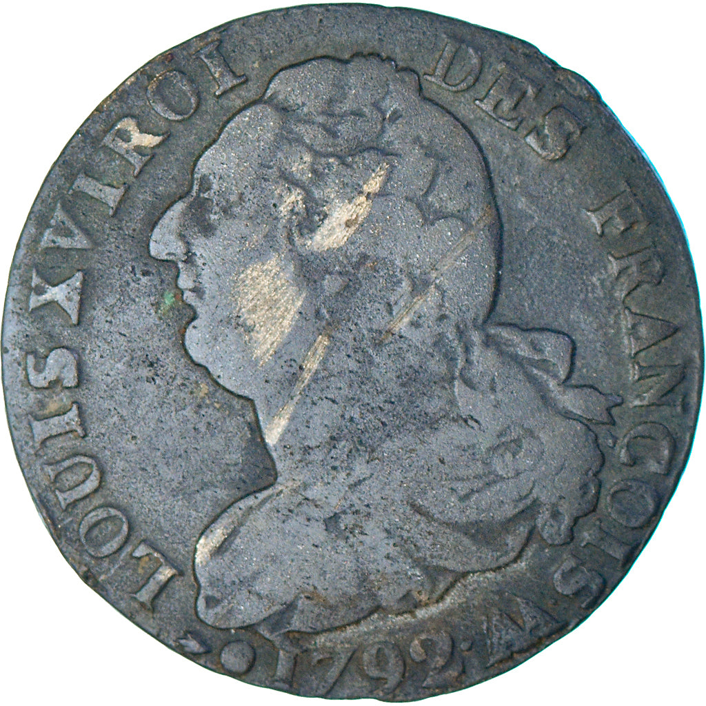 Münze, Frankreich, 2 sols françois, 2 Sols, 1792, Metz, S+, Bronze, KM:603.2