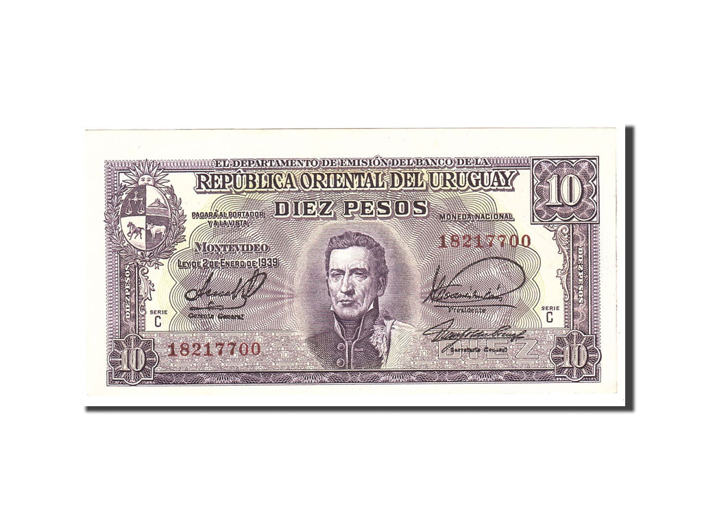 Uruguay, 10 Pesos, 1939, KM:37c, Undated, UNC(63)