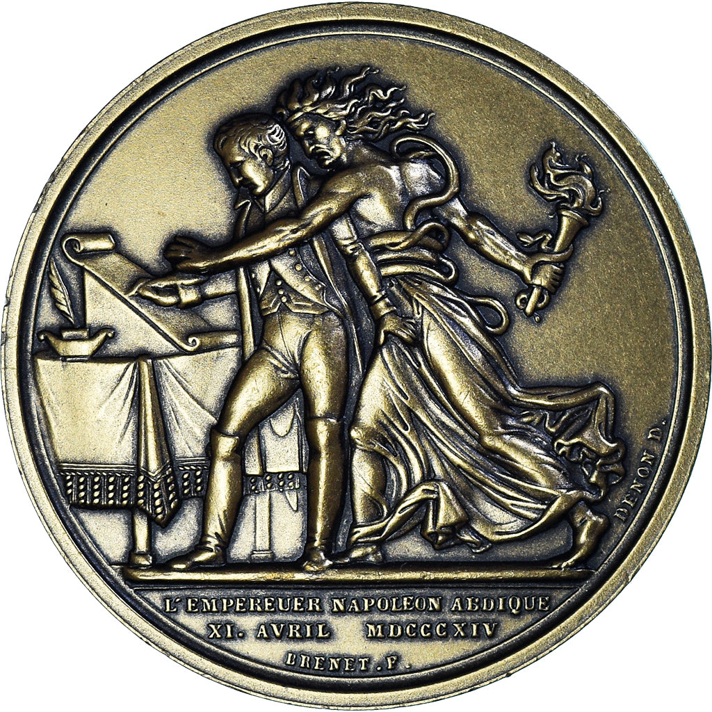 France, Medal, L'Empereur Napoléon Abdique, Brenet, Restrike, MS(65-70), Bronze