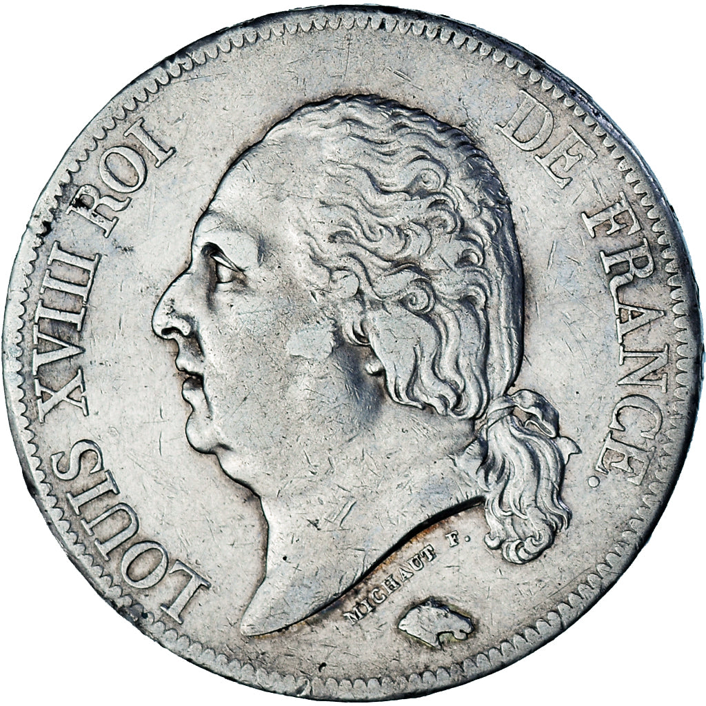 Moneda, Francia, Louis XVIII, Louis XVIII, 5 Francs, 1817, Rouen, MBC, Plata