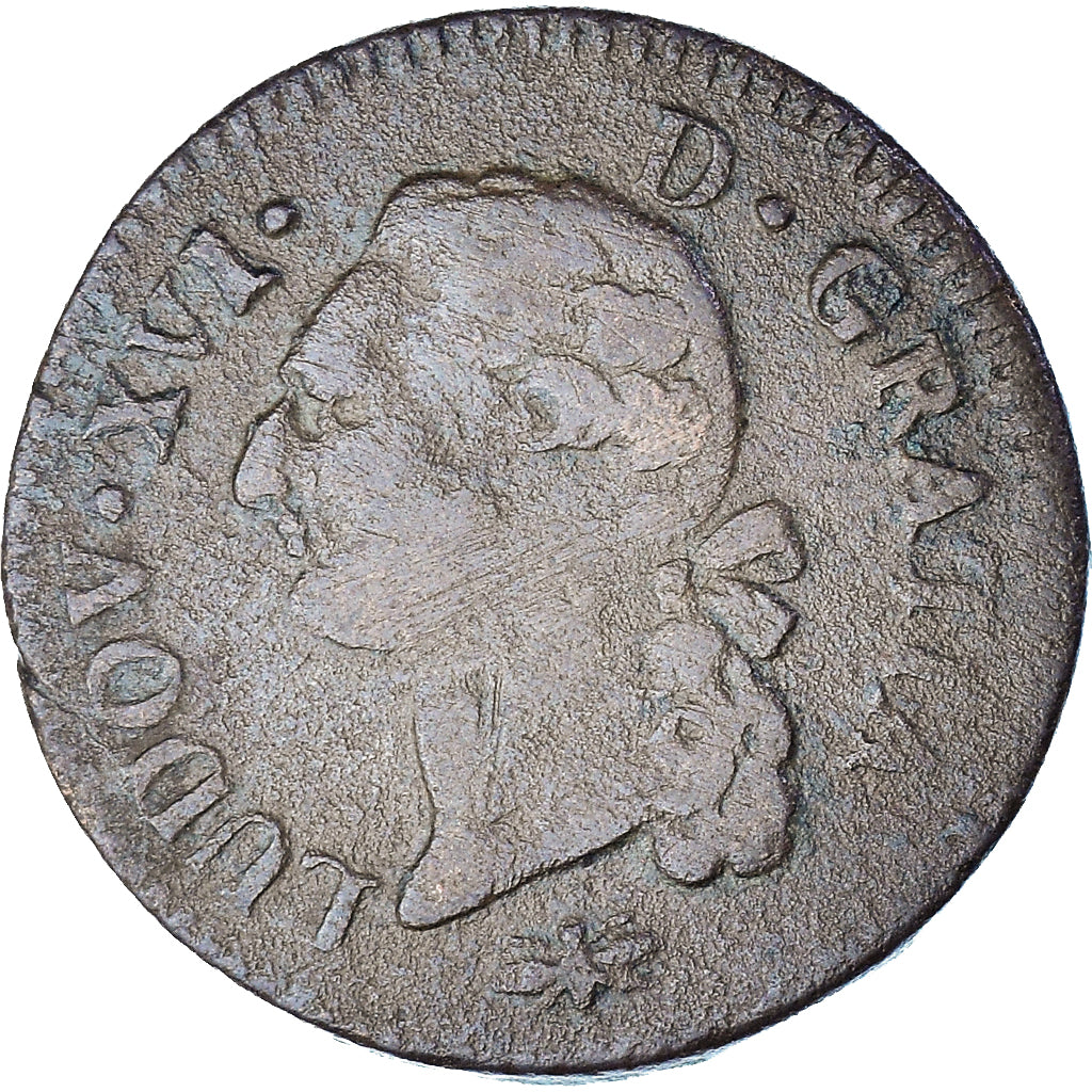 Munten, Frankrijk, Louis XVI, Sol à l'Ecu, 1791, Lyon, FR, Koper, Gadoury:350