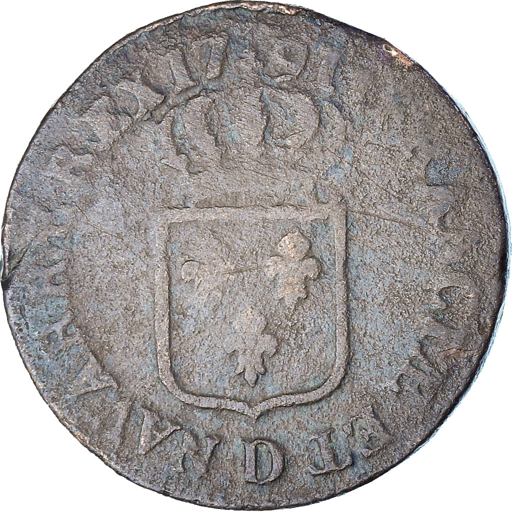 Munten, Frankrijk, Louis XVI, Sol à l'Ecu, 1791, Lyon, FR, Koper, Gadoury:350