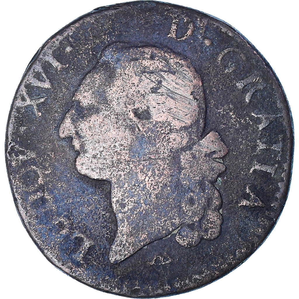 Coin, France, Louis XVI, Sol à l'Ecu, 1779, Montpellier, VF(20-25), Bronze