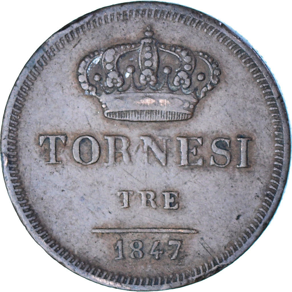 Coin, ITALIAN STATES, Ferdinando II, 3 Tornesi, 1847, Naples, EF(40-45), Copper