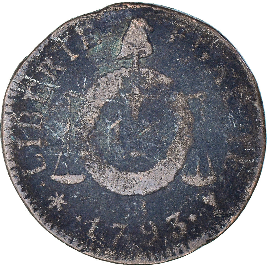 Coin, France, Sol aux Balances, 1793, Strasbourg, F(12-15), Bronze, Gadoury:19