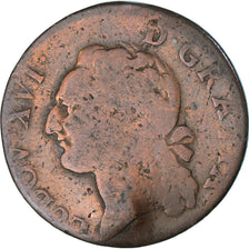 Moneda, Francia, Louis XVI, 1/2 Sol à l'Ecu, 1789, Nantes, BC, Cobre