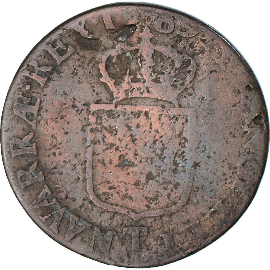 Moneda, Francia, Louis XVI, 1/2 Sol à l'Ecu, 1789, Nantes, BC, Cobre