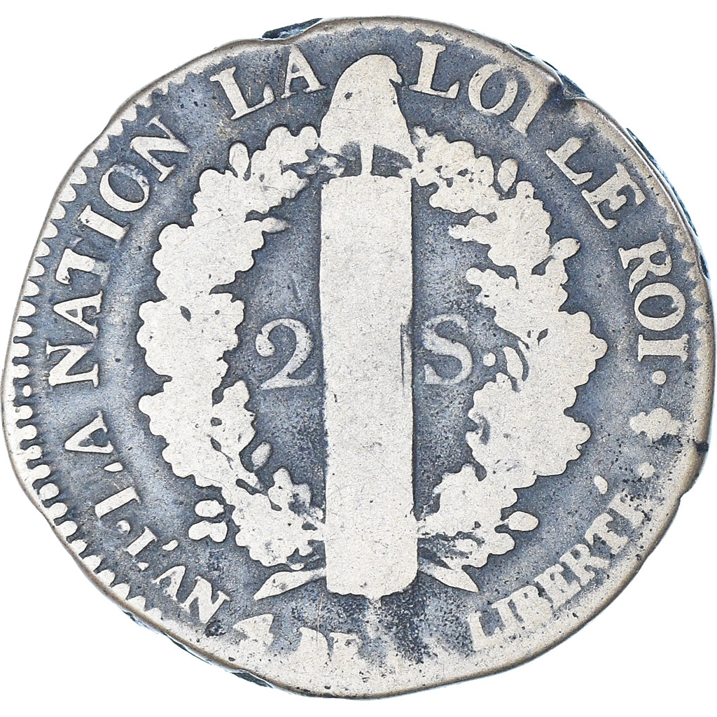 Münze, Frankreich, 2 sols françois, 2 Sols, 1792, Paris, S, Bronze, KM:603.1