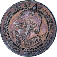 Moeda, França, Napoleon III, 5 Centimes, 1870, Satírica, MS(60-62), Bronze