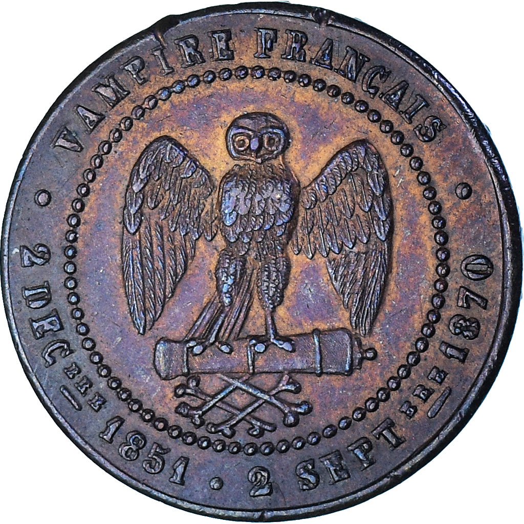 Moeda, França, Napoleon III, 5 Centimes, 1870, Satírica, MS(60-62), Bronze