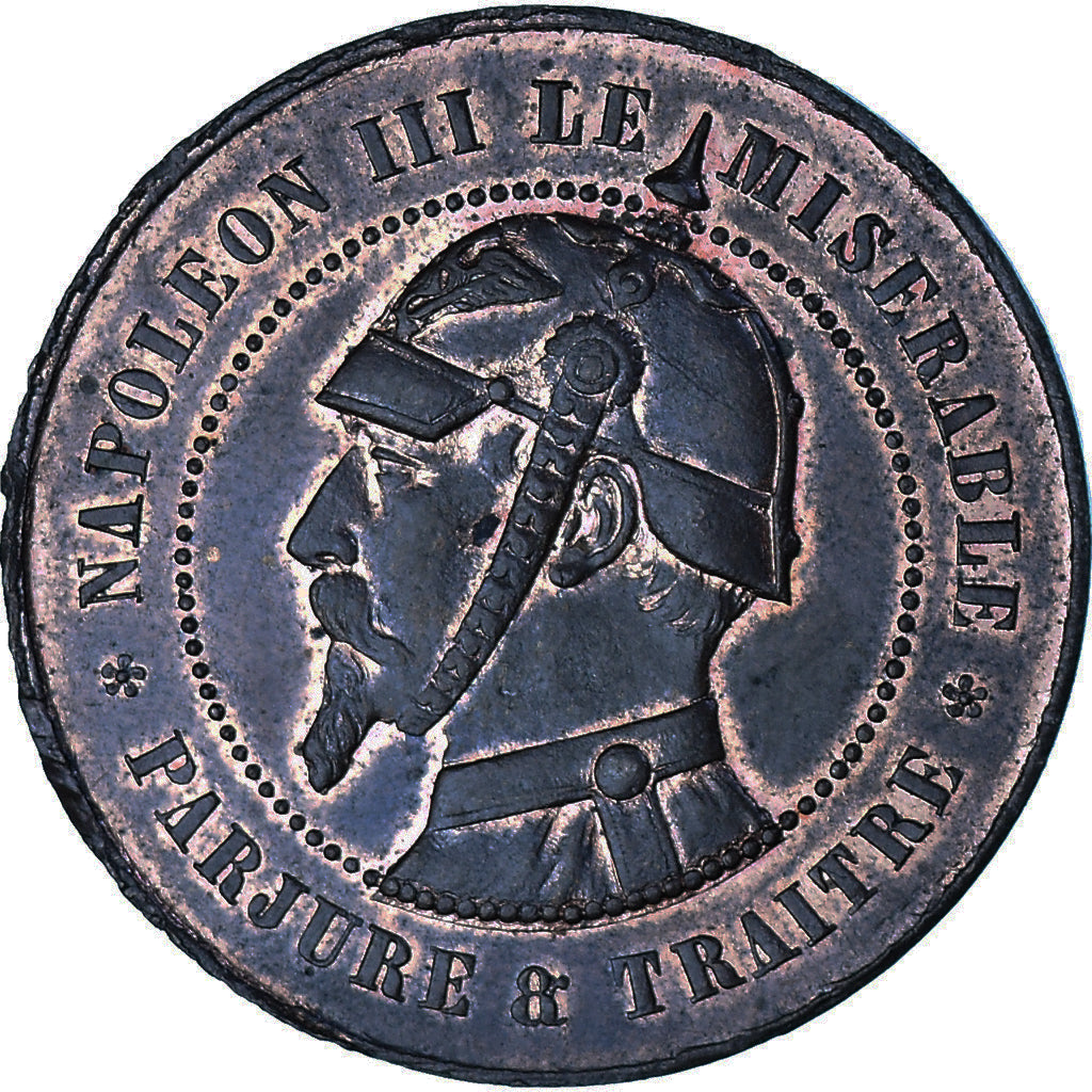 Moneta, Francia, Napoleon III, SATIRICAL COINS, 10 Centimes, 1870, SPL, Bronzo