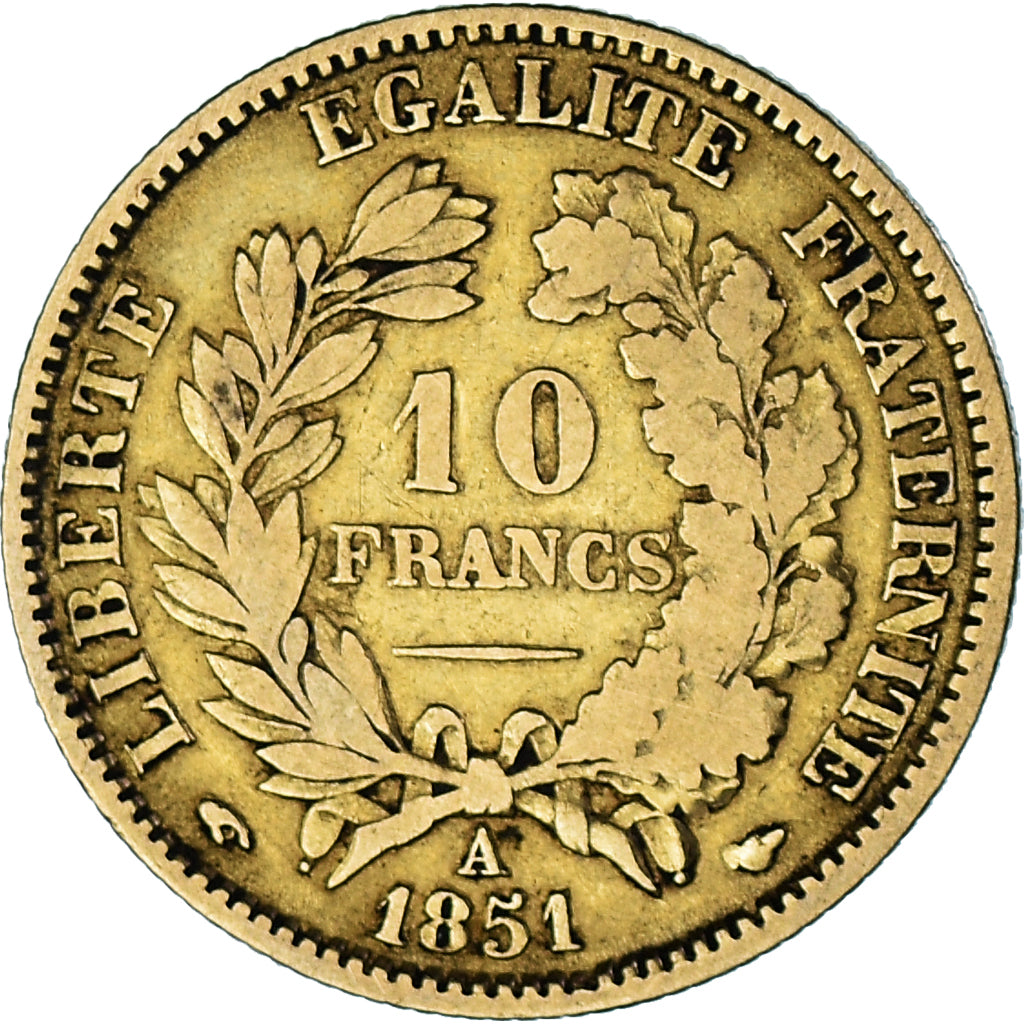 Moneta, Francja, Cérès, 10 Francs, 1851, Paris, VF(20-25), Złoto, KM:770