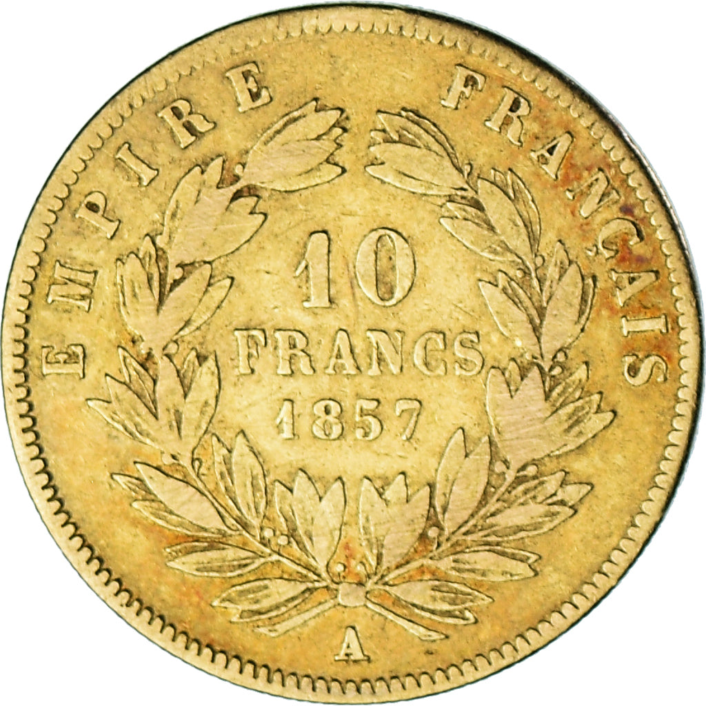 Munten, Frankrijk, Napoleon III, 10 Francs, 1857, Paris, FR, Goud, KM:784.3