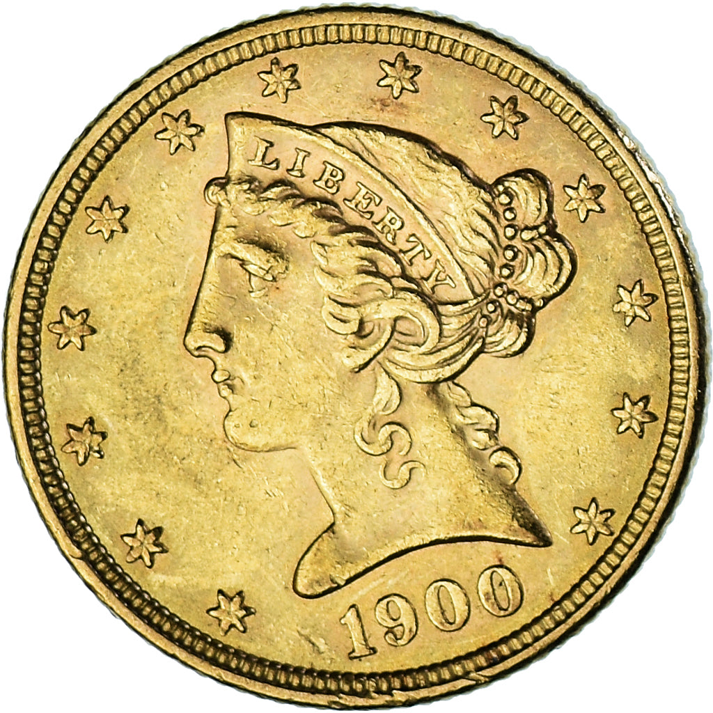Coin, United States, Coronet Head, $5, Half Eagle, 1900, U.S. Mint