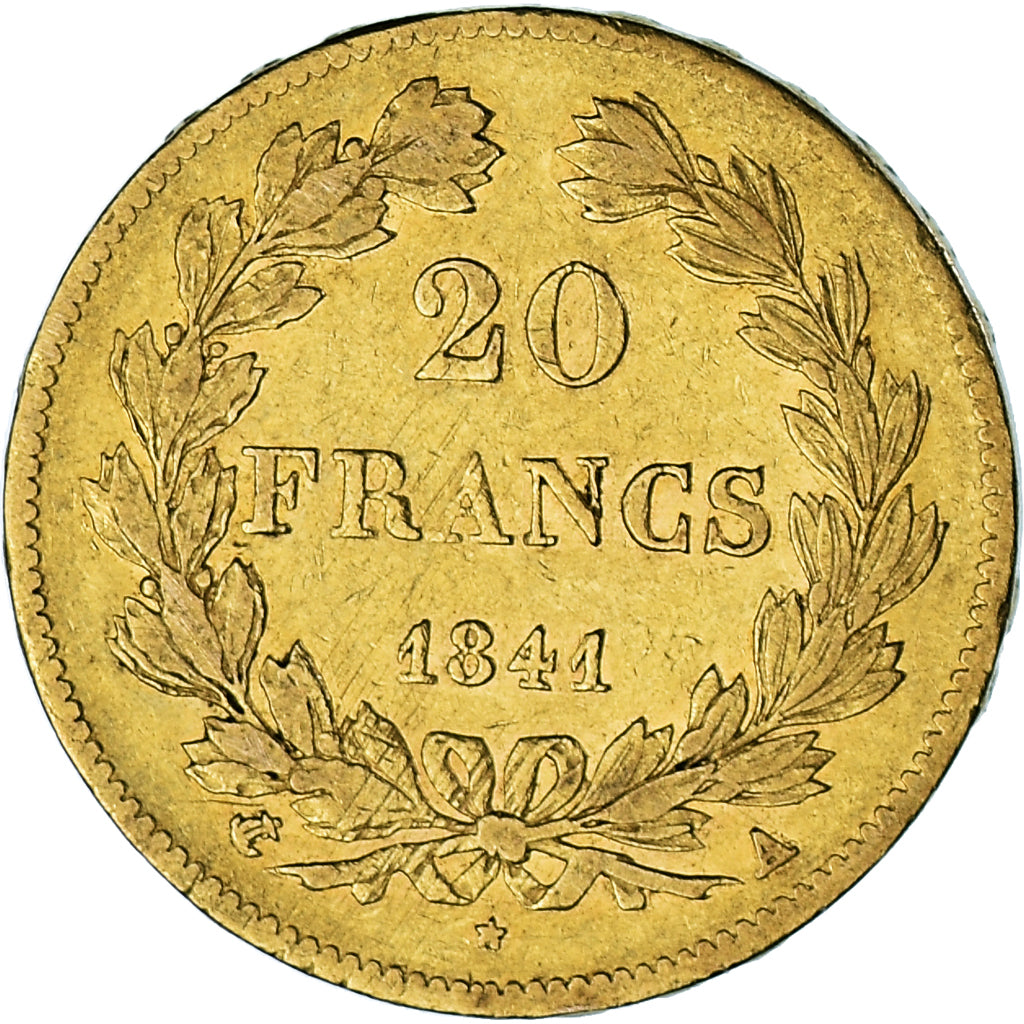 Moeda, França, Louis-Philippe, 20 Francs, 1841, Paris, VF(30-35), Dourado