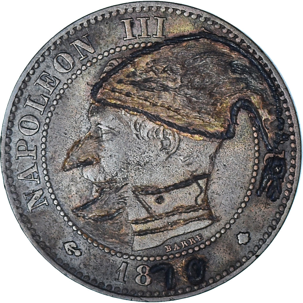 Münze, Frankreich, Napoleon III, 2 Centimes, 1870, Strasbourg, Satirique, VZ