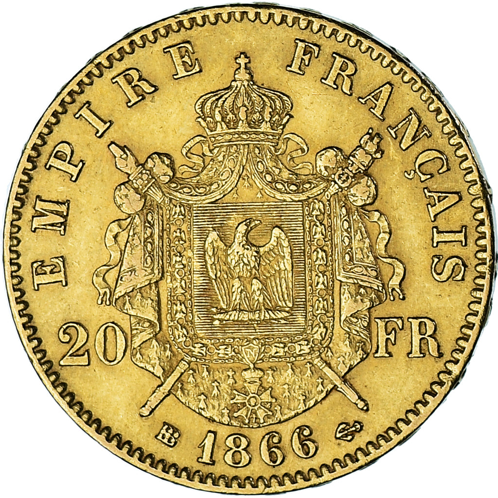 Münze, Frankreich, Napoleon III, 20 Francs, 1866, Strasbourg, VZ, Gold