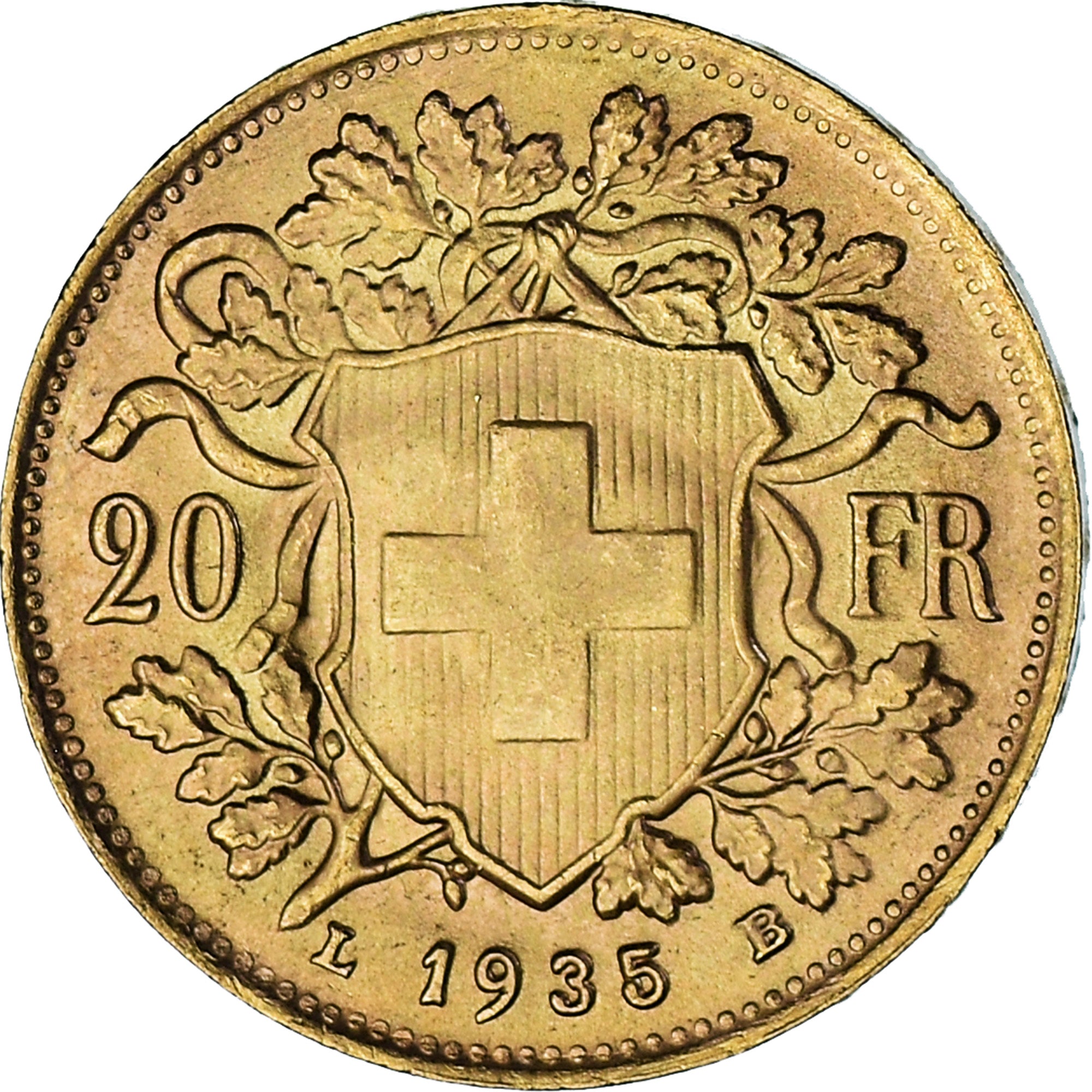 Coin, Switzerland, 20 Francs, 1935, Bern, AU(55-58), Gold, KM:35.1