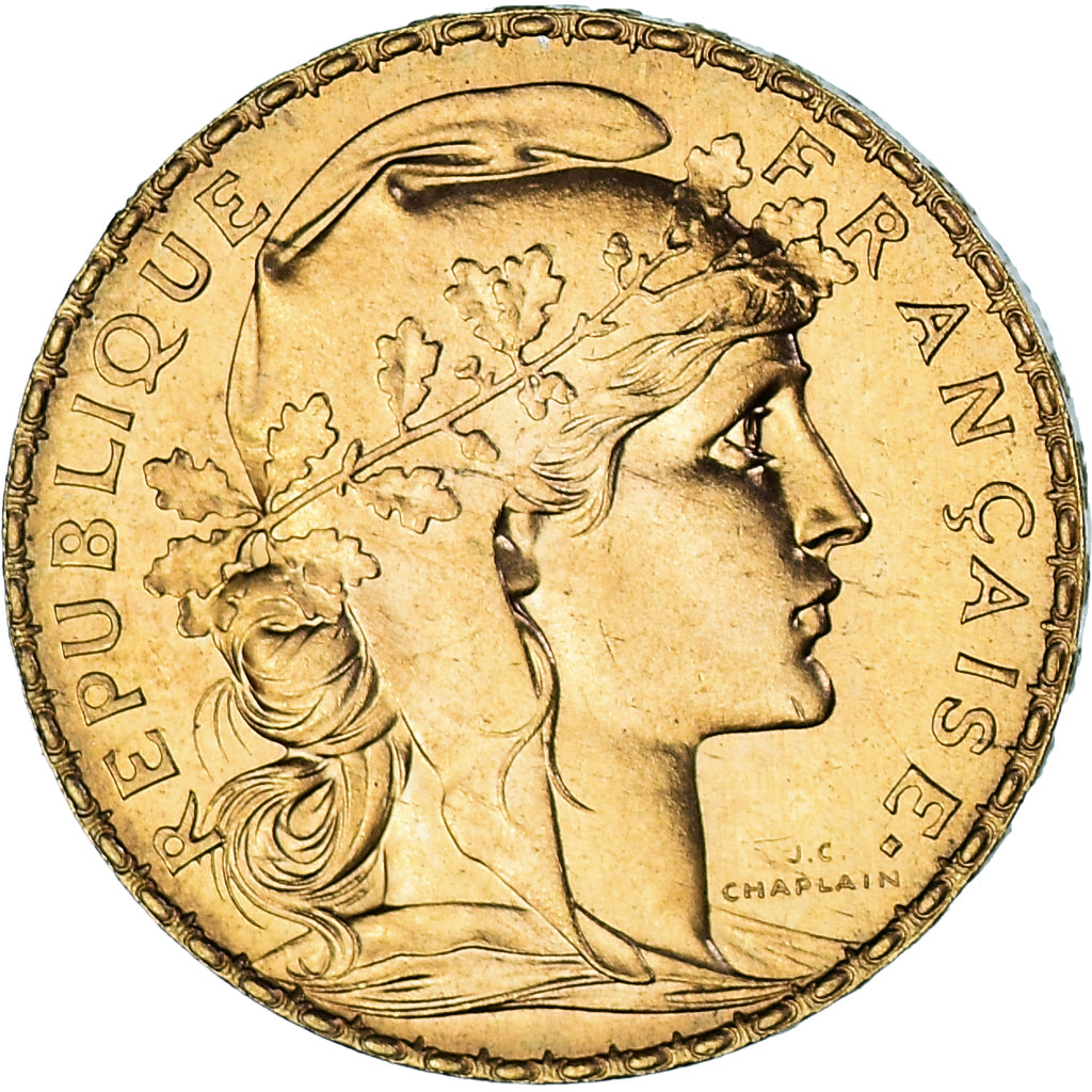 Moeda, França, Marianne, 20 Francs, 1912, Paris, MS(60-62), Dourado, KM:857