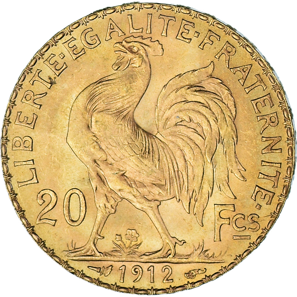 Moeda, França, Marianne, 20 Francs, 1912, Paris, MS(60-62), Dourado, KM:857