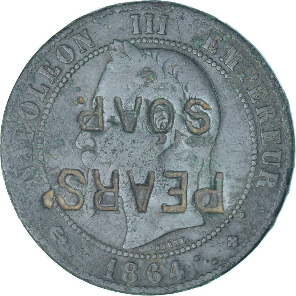 France, Token, 10 Centimes Napoléon III, Contremarque Pears Soap, 1864, Barre
