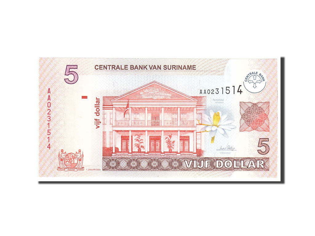 Suriname, 5 Dollars, 2004, KM:157a, 2004-01-01, UNC(65-70)