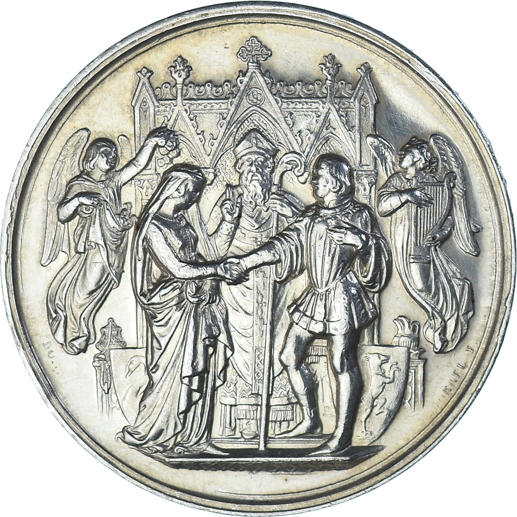 France, Medal, Mariage, Religion, Anges, 1878, Borrel, MS(63), Silver