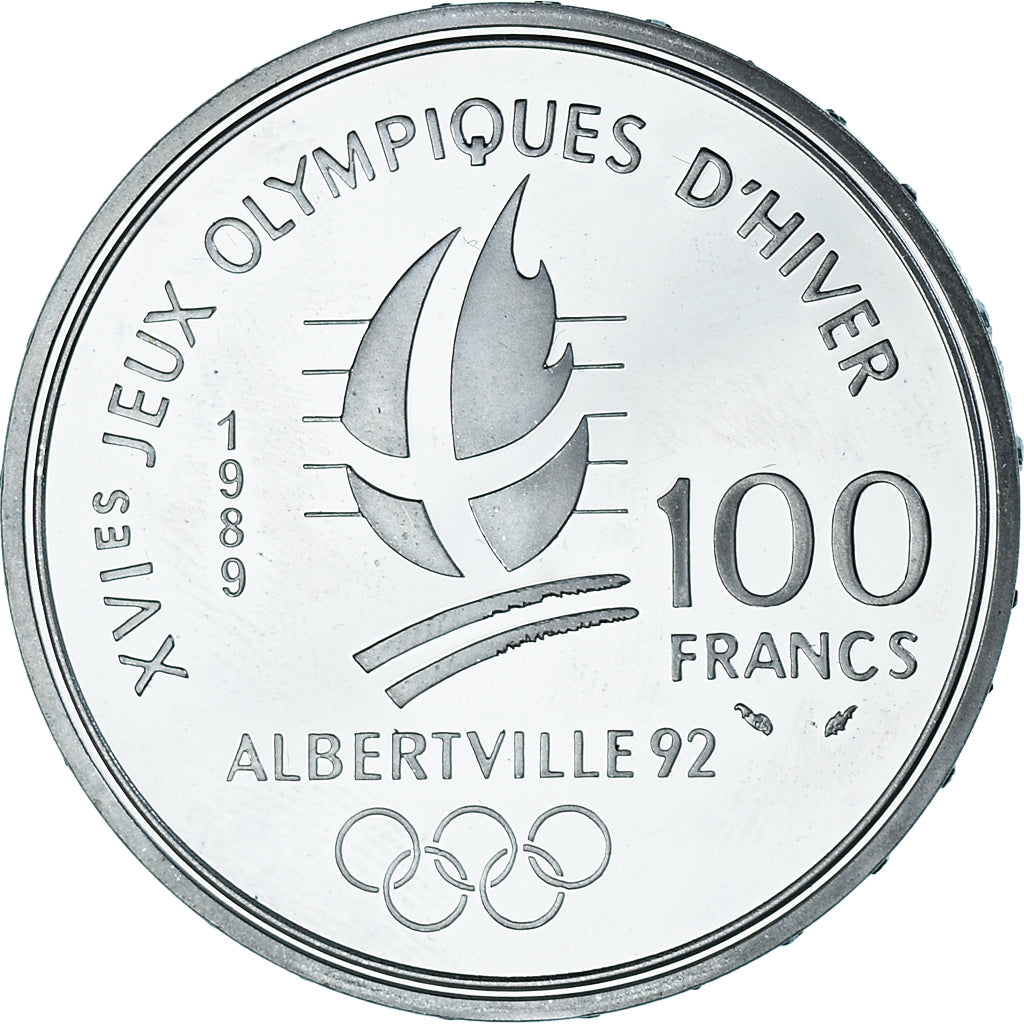 Moneta, Francia, patinage artistique, 100 Francs, 1989, BE, SPL+, Argento
