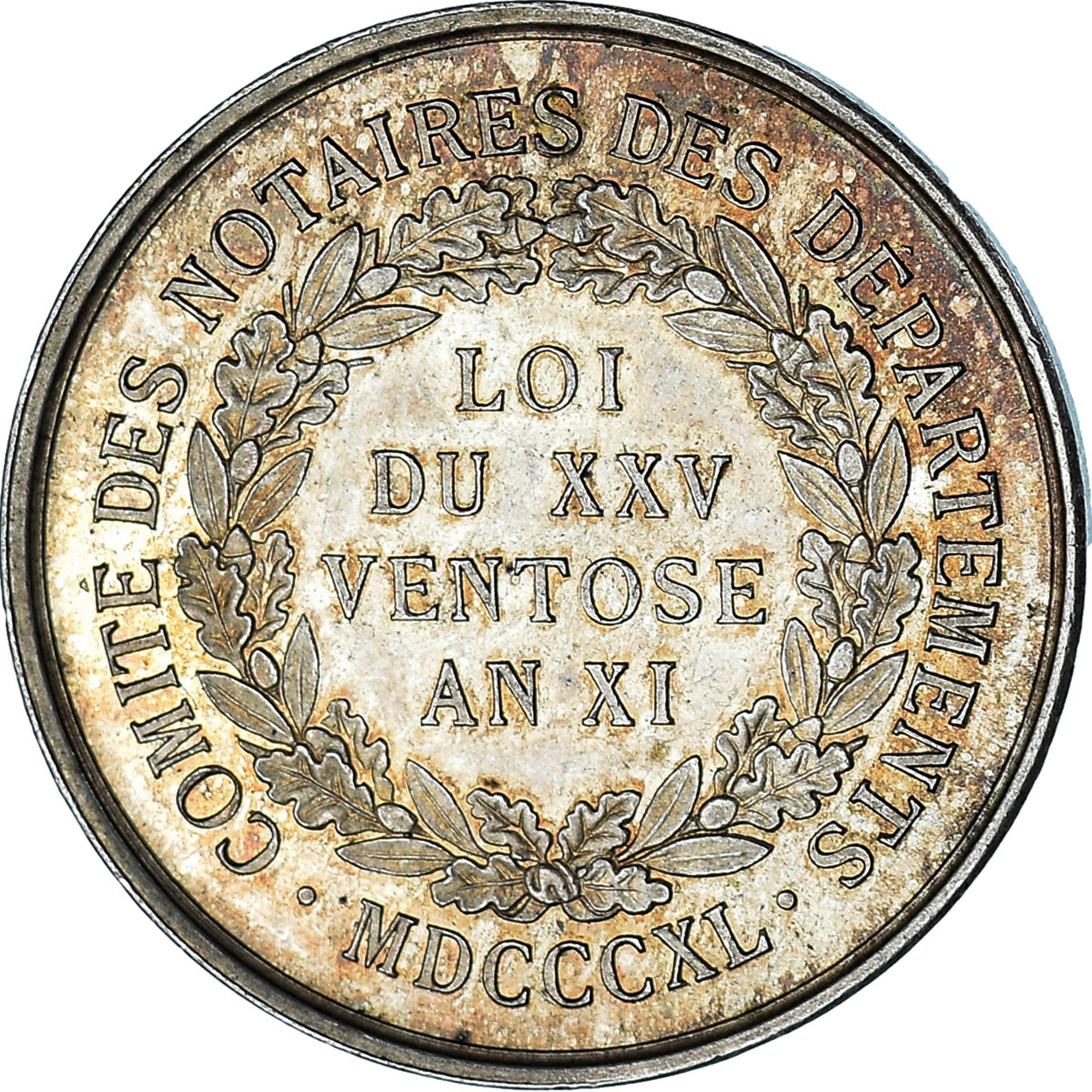 França, Token, Napoléon Bonaparte, Comité des Notaires, 1840, Barre, MS(63)