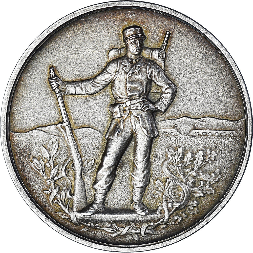 França, medalha, Fantassin, Tir Militaire, WAR, AU(55-58), Bronze Prateado