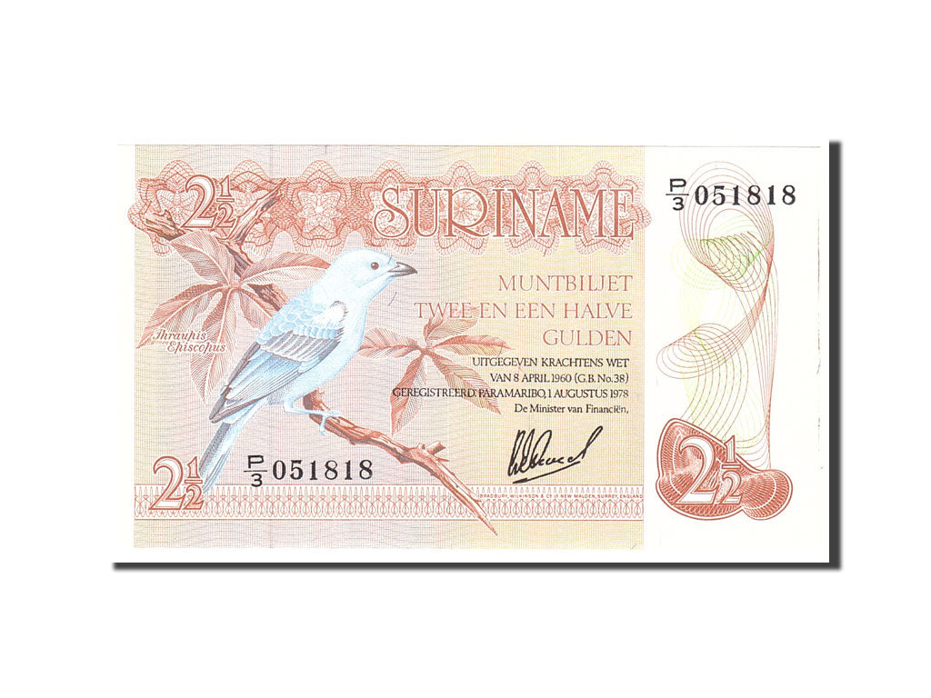 Suriname, 2 1/2 Gulden, 1978, KM:118b, 1978-08-01, UNC(65-70)
