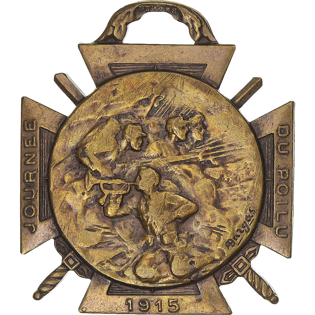 Francia, Journée du poilu, WAR, medalla, 1915, Muy buen estado, Bronce, 35