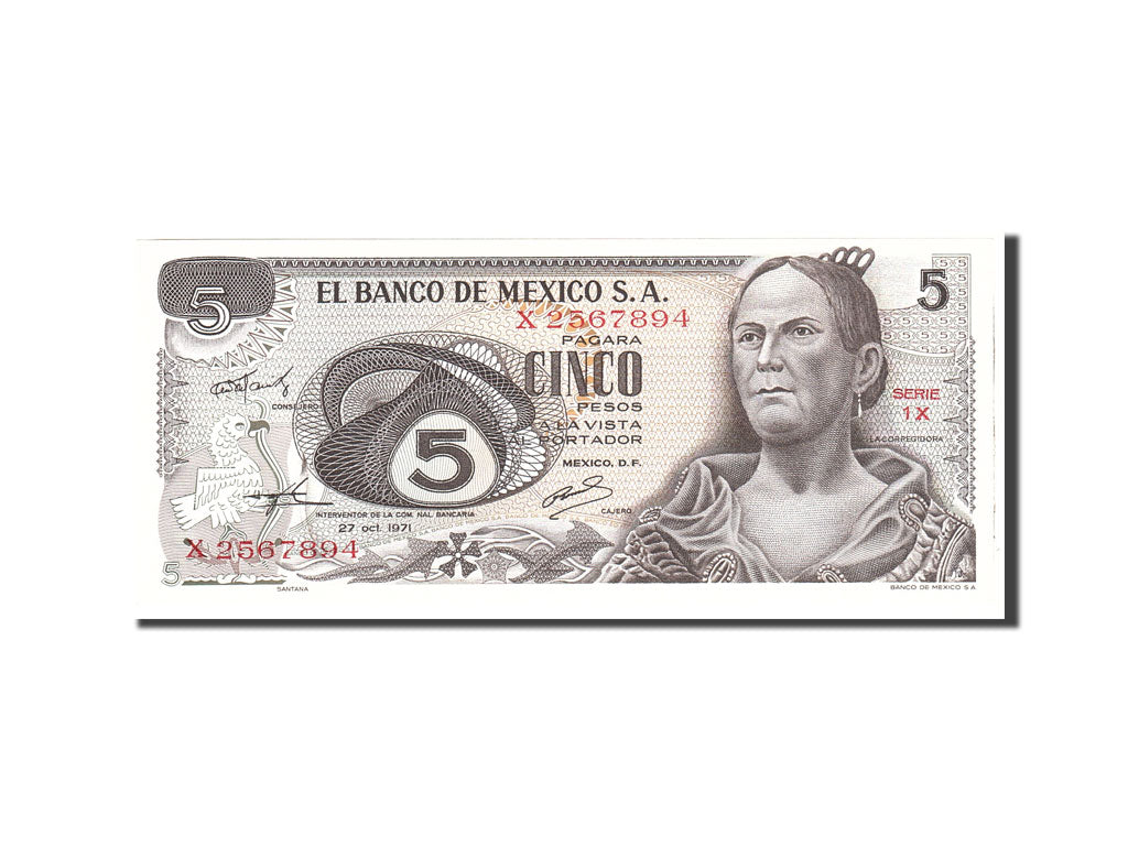 Banknote, Mexico, 5 Pesos, 1971, 1971-10-27, KM:62b, UNC(65-70)