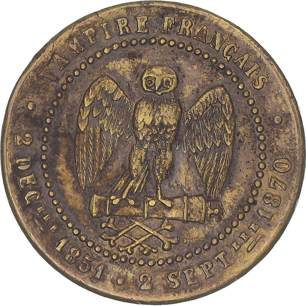 Francia, zeton, Napoléon III, Satirique, Bataille de Sedan, 1871, MBC, Latón