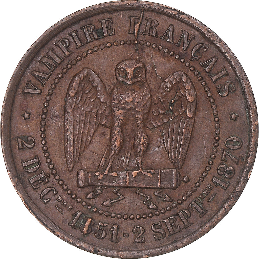 Francia, zeton, Napoléon III, Satirique, Bataille de Sedan, 1871, MBC+, Cobre