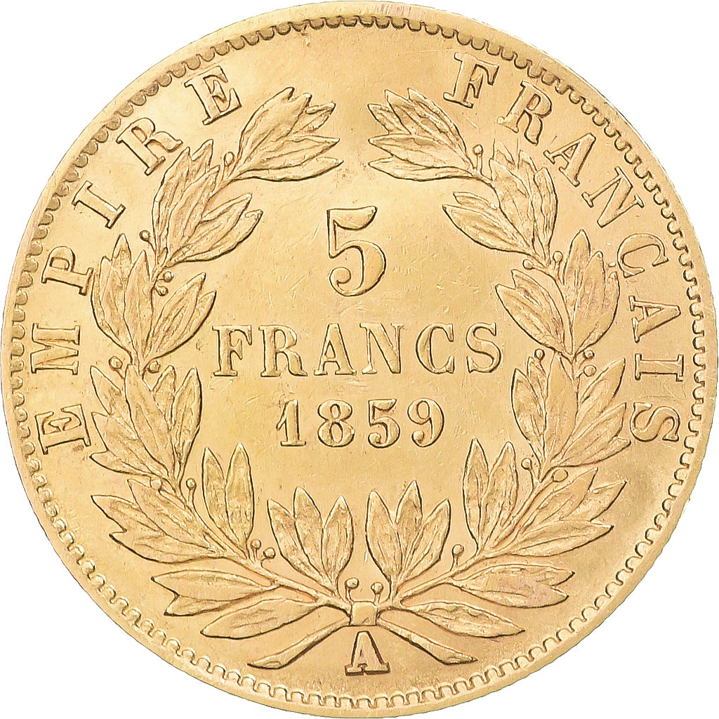 Munten, Frankrijk, Napoleon III, 5 Francs, 1859, Paris, ZF+, Goud, KM:787.1