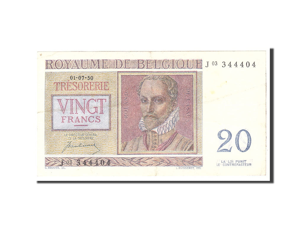 Belgium, 20 Francs, 1950, KM:132a, 1950-07-01, EF(40-45)