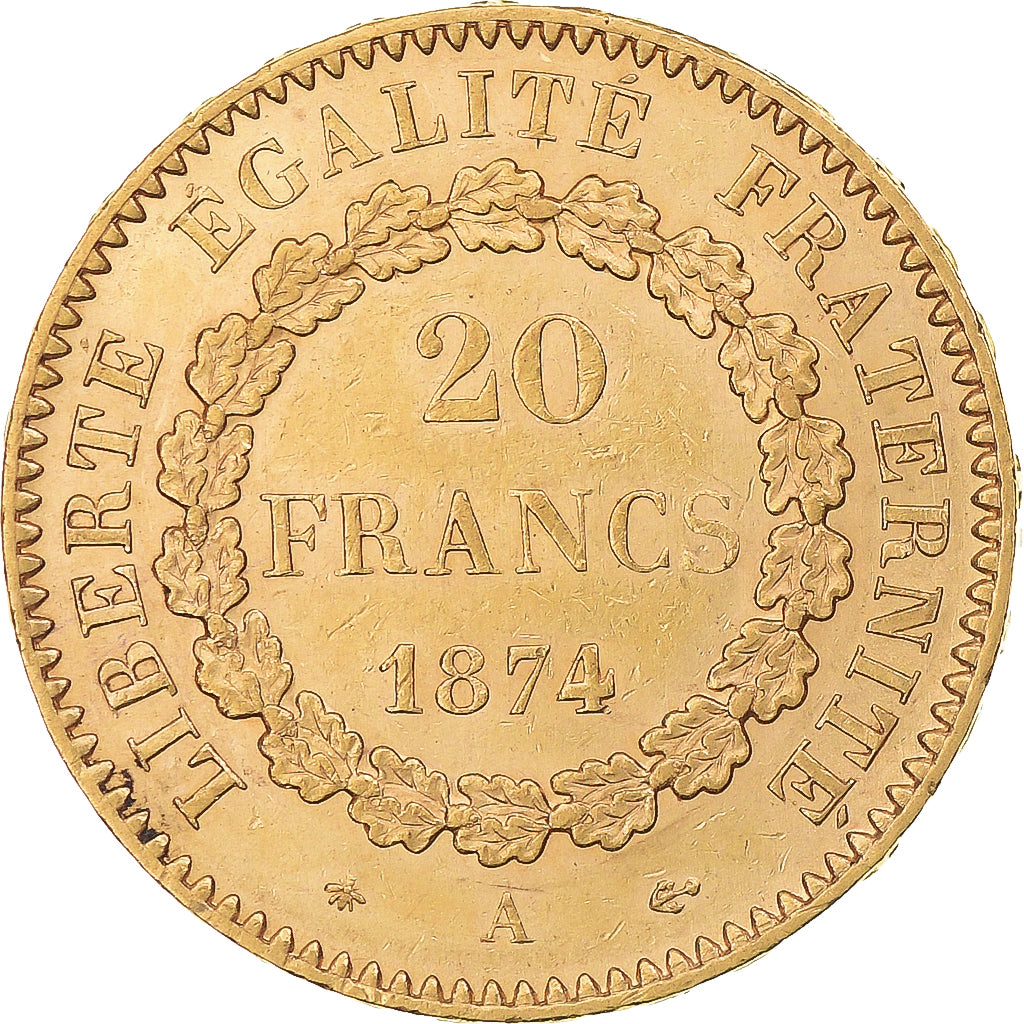 Monnaie, France, Génie, 20 Francs, 1874, Paris, TTB+, Or, Gadoury:1063, KM:825