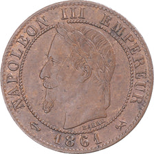 Moeda, França, Napoleon III, 1 Centime, 1861, Bordeaux, AU(50-53), Bronze