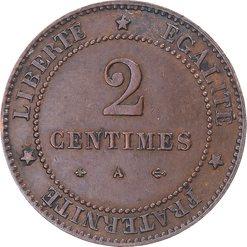 Coin, France, Cérès, 2 Centimes, 1877, Paris, AU(50-53), Bronze, KM:827.1
