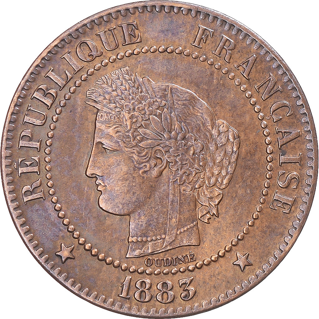 Frankrijk, 2 Centimes, Cérès, 1883, Paris, Bronzen, ZF+, Gadoury:105, KM:827.1